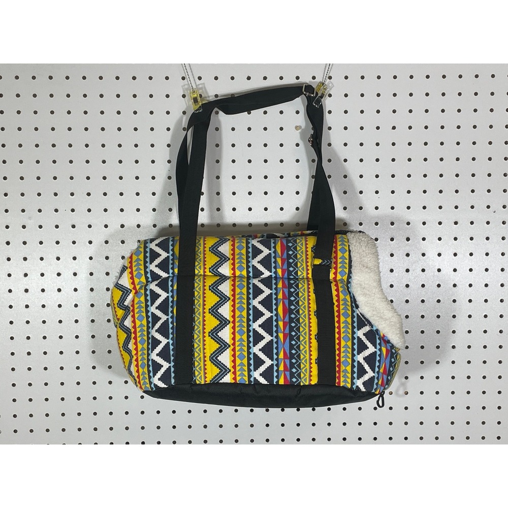 Small Pet Carrier Bag Tribal Geometric Pattern Fleece Lined Soft Sided Tote